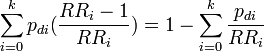 \sum_{i=0}^k p_{di} (\frac{RR_i - 1}{RR_i}) = 1- \sum_{i=0}^k \frac{p_{di}}{RR_i}